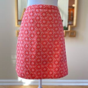 Boden Coral Pink Textured Leaf Pattern A-Line Mini Skirt - Size 10